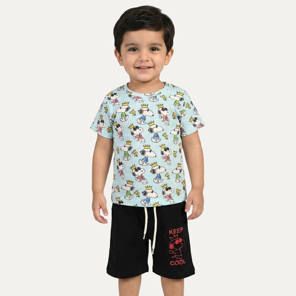 Sky Blue Snoopy Print Suit For Summers