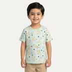 Turquoise Tiger Print Half Sleeves T-Shirt For Boys