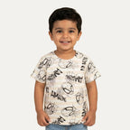 Cream Spider Man Print Half Sleeves T-Shirt For Boys