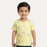 Yellow Mickey Mouse Print Half Sleeves T-Shirt For Boys