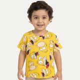 Yellow Cartoon Print Half Sleeves T-Shirt For Boys