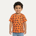 Orange Mickey Mouse Print Half Sleeves T-Shirt For Boys