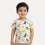 Cream Dream Dragon Print Half Sleeves T-Shirt For Boys