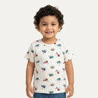 White Trucks Print Half Sleeves T-Shirt For Boys