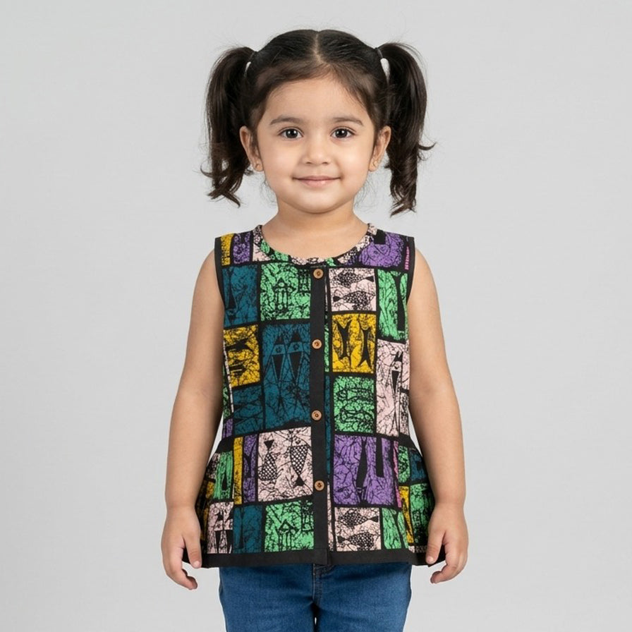 Multi Colors Sleeves Less Top Frock For Girls Secondary image