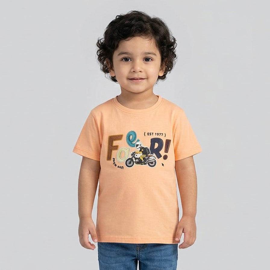 Peach Fear Bike Print Half Sleeves T-Shirt For Boys Main image