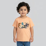 Peach Fear Bike Print Half Sleeves T-Shirt For Boys