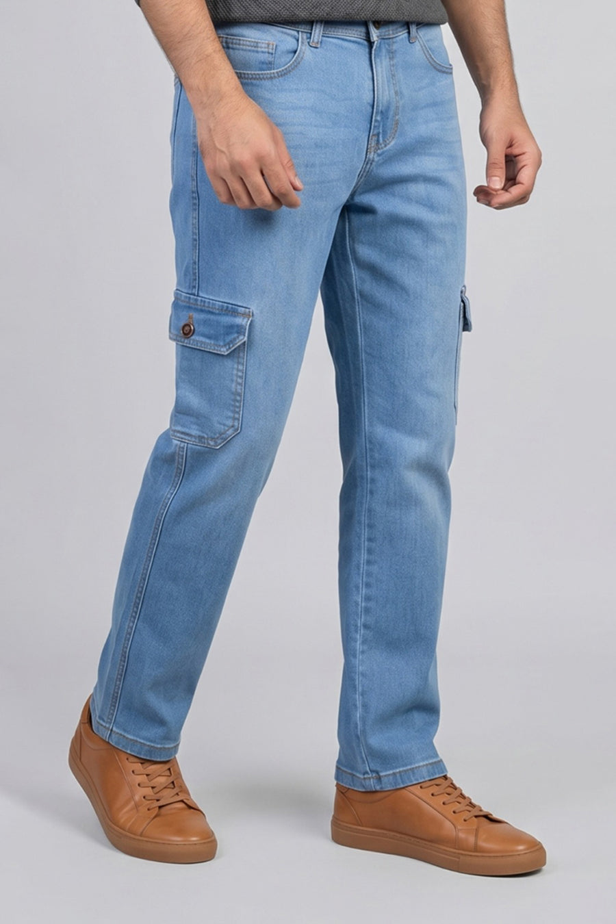 Light Blue Cargo Denim Jeans For Mens