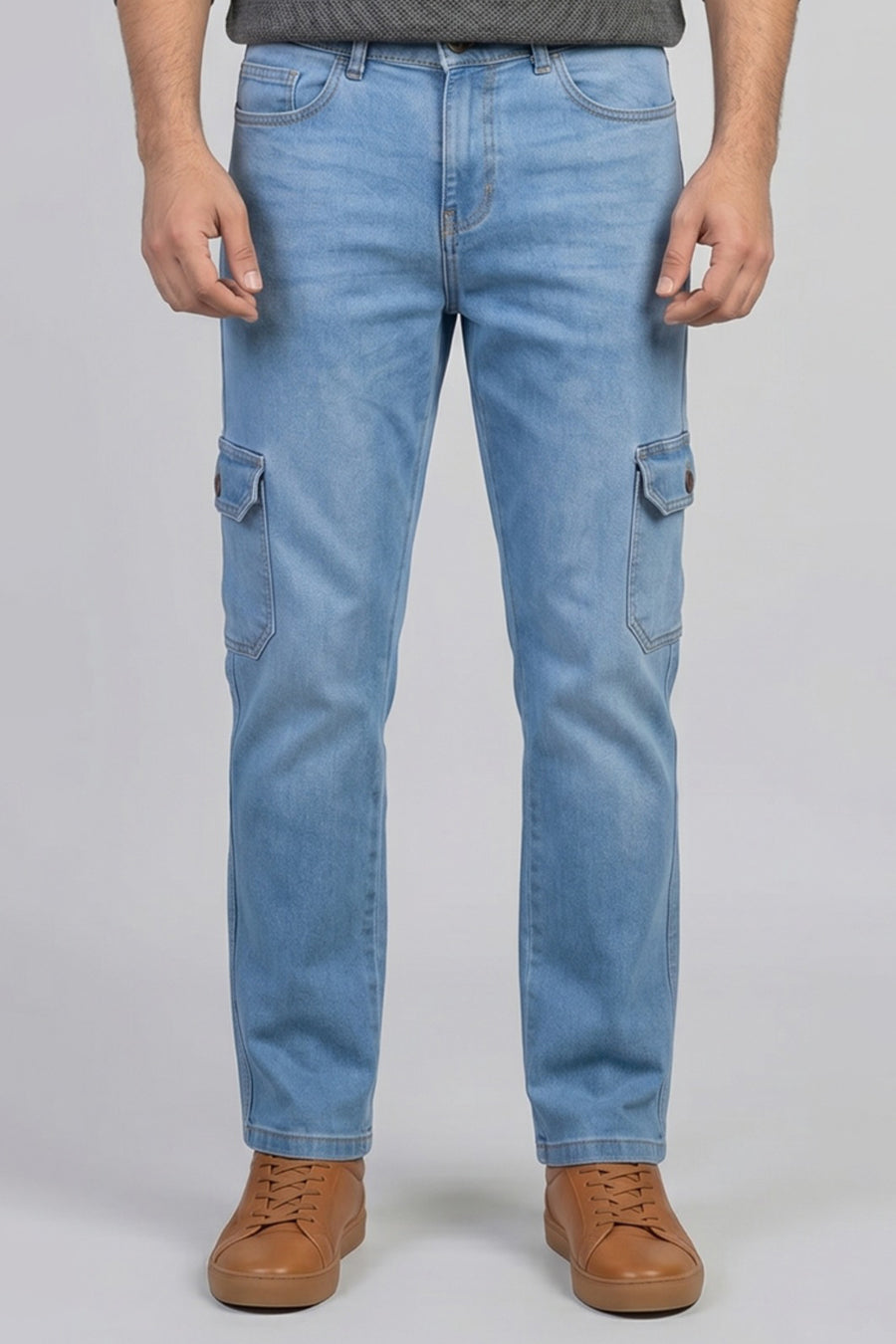 Light Blue Cargo Denim Jeans For Mens
