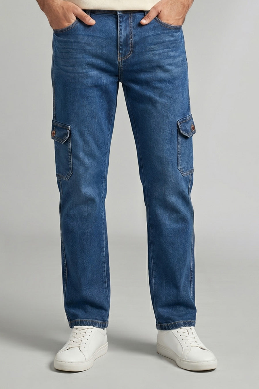 Dark Blue Cargo Denim Jeans For Mens