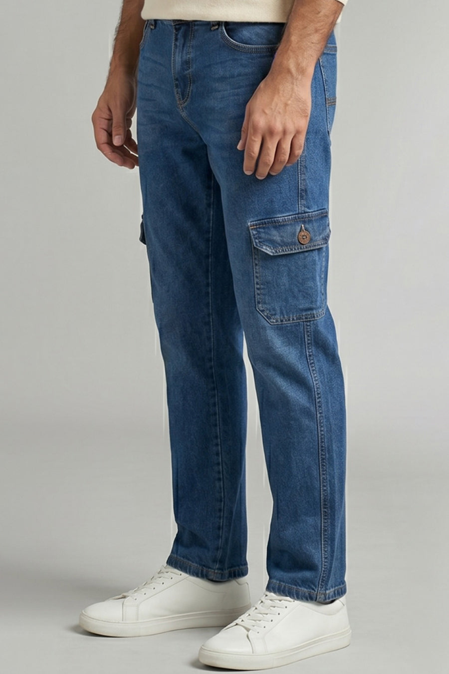 Dark Blue Cargo Denim Jeans For Mens