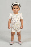 Cream Stripes Sheep Print With Band Half Body Romper For Girls