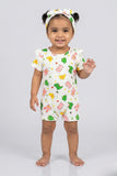 White Rabbit & Duck Print With Band Half Body Romper For Girls