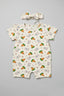 Cream Stripes Rabbit & Carrot Print With Band Half Body Romper For Girls