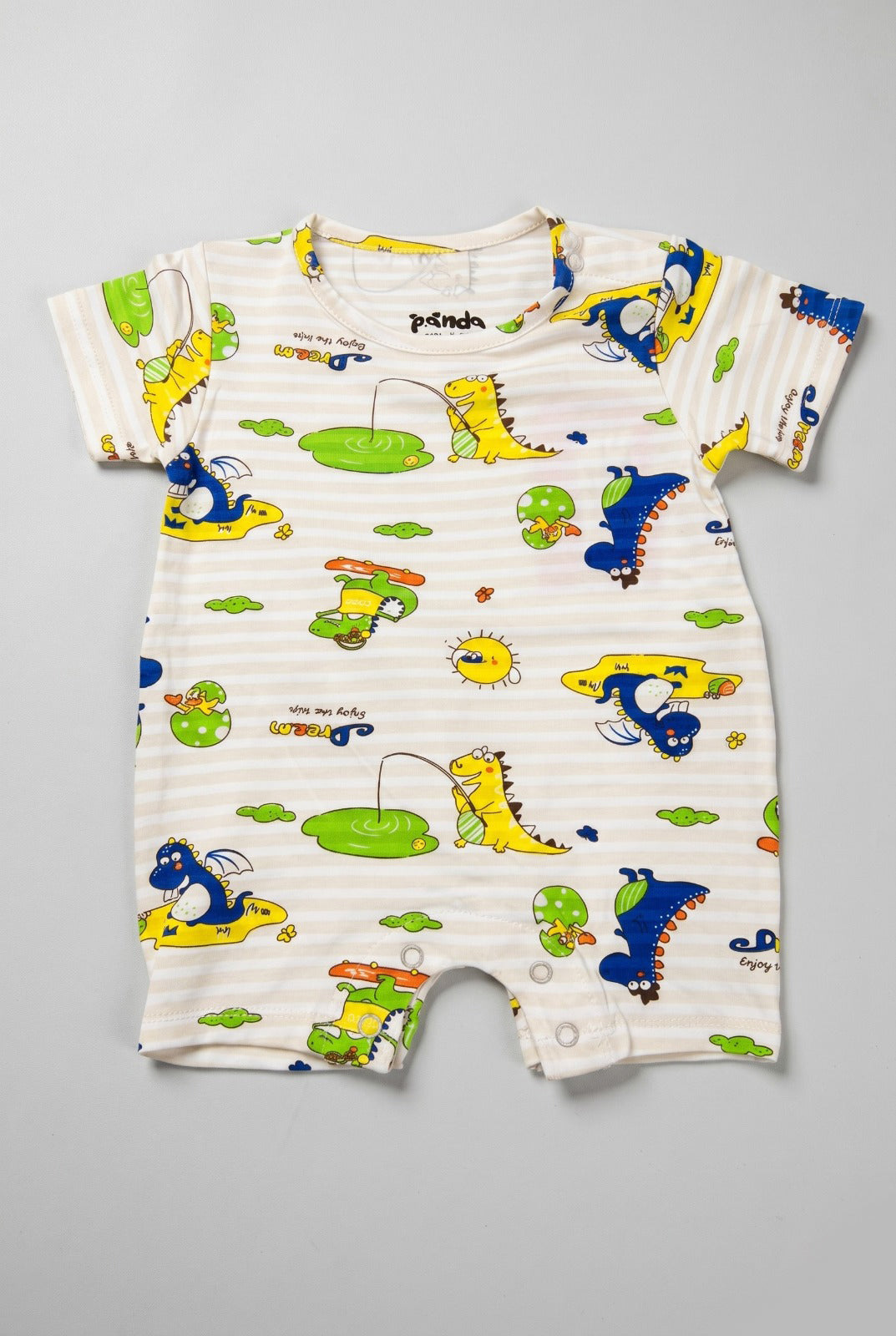 Cream Stripes Dream Dino Print Half Body Romper For Boys Main image