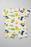 Cream Stripes Dream Dino Print Half Body Romper For Boys