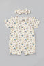 Cream Stripes Sheep Print With Band Half Body Romper For Girls