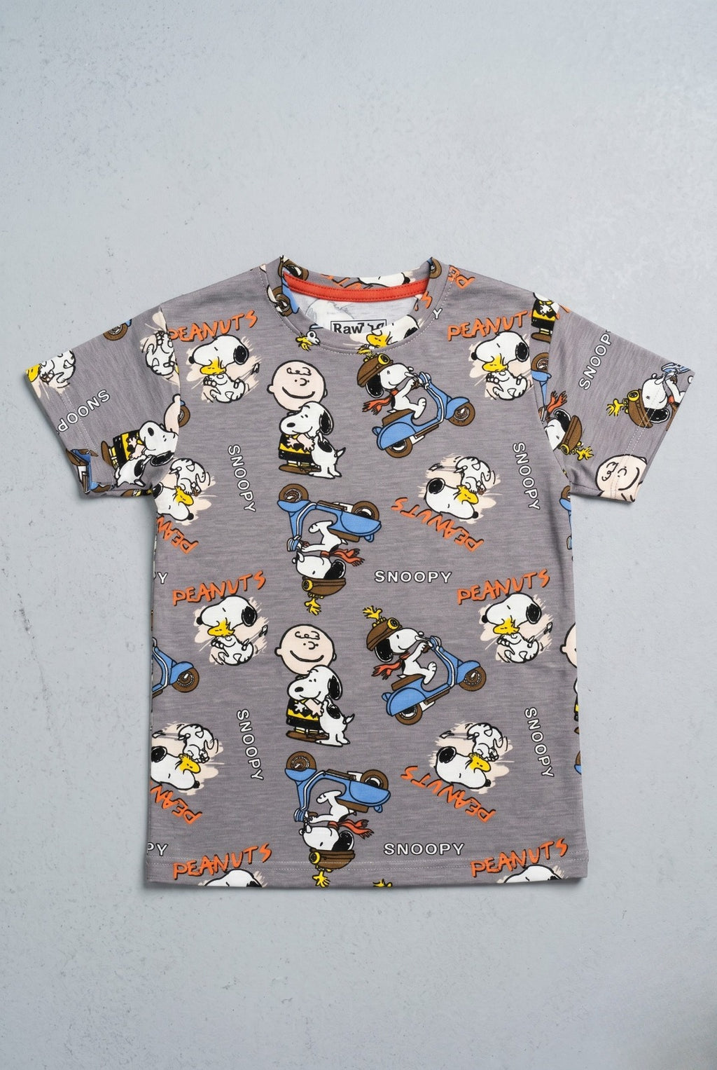 Dark Grey Snoopy Peanuts Print Half Sleeves T-Shirt For Boys