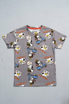 Dark Grey Snoopy Peanuts Print Half Sleeves T-Shirt For Boys