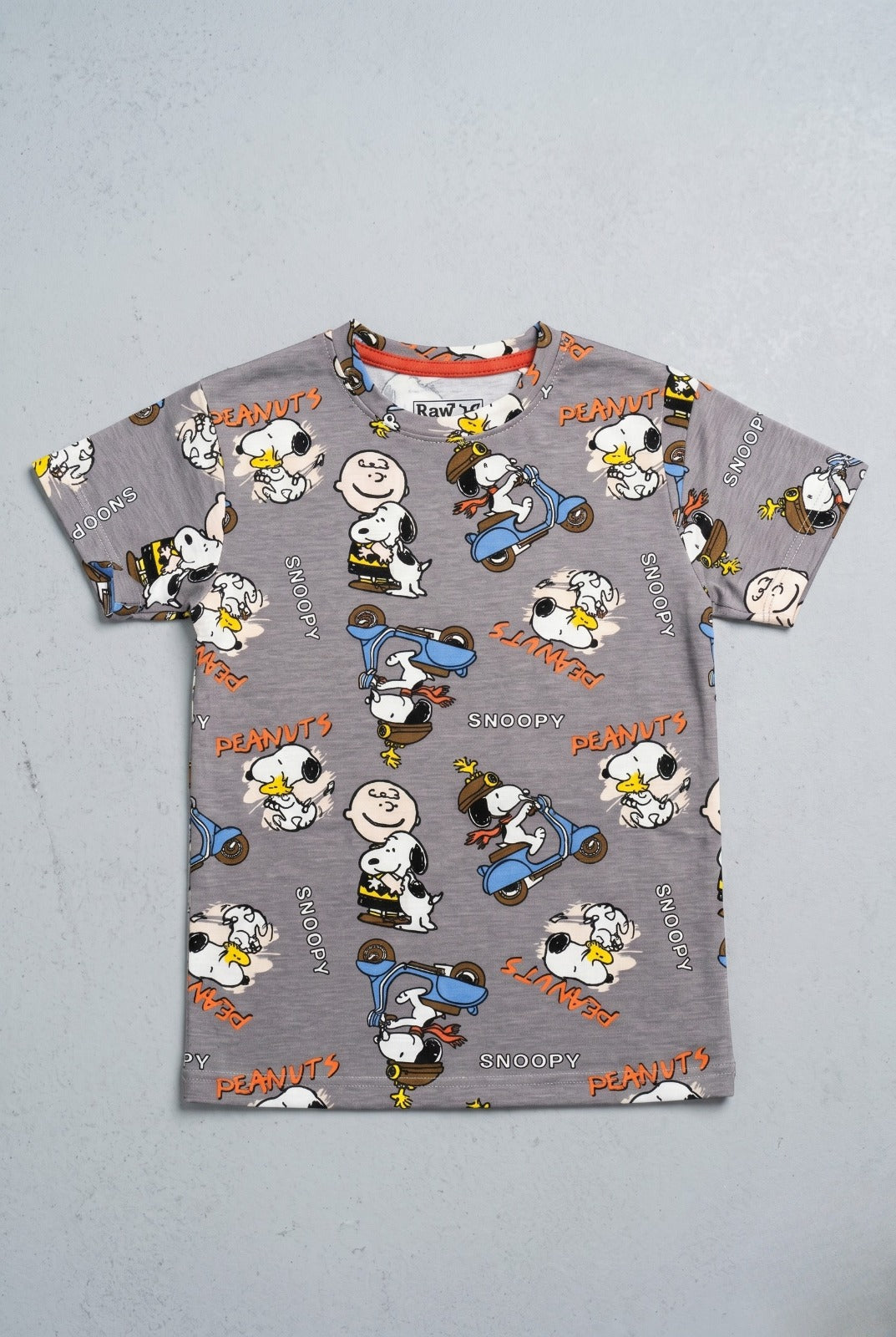 Dark Grey Snoopy Peanuts Print Half Sleeves T-Shirt For Boys