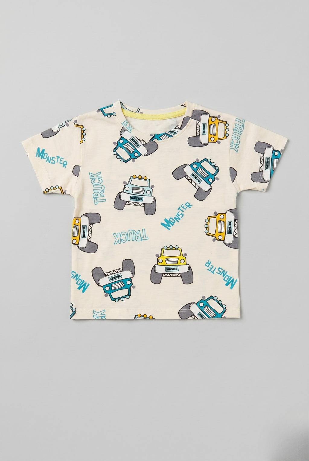 Cream Truck Print Half Sleeves T-Shirt For Boys