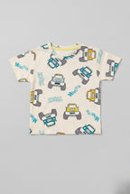 Cream Truck Print Half Sleeves T-Shirt For Boys