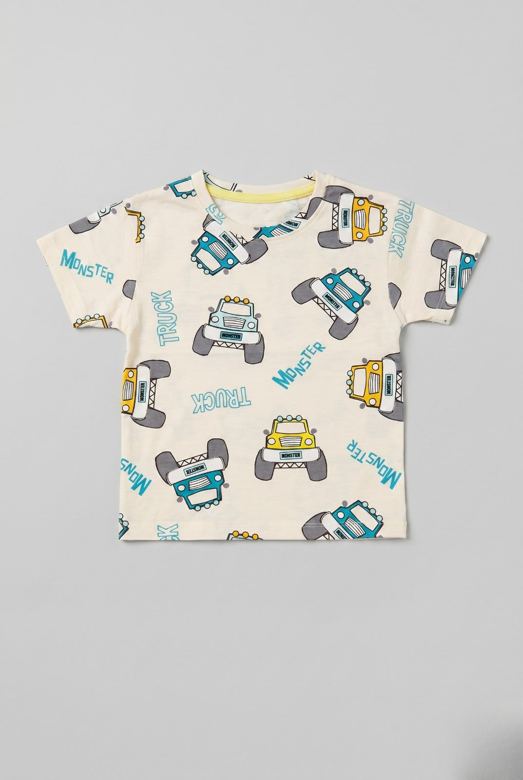 Cream Truck Print Half Sleeves T-Shirt For Boys