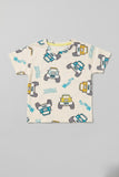 Cream Truck Print Half Sleeves T-Shirt For Boys