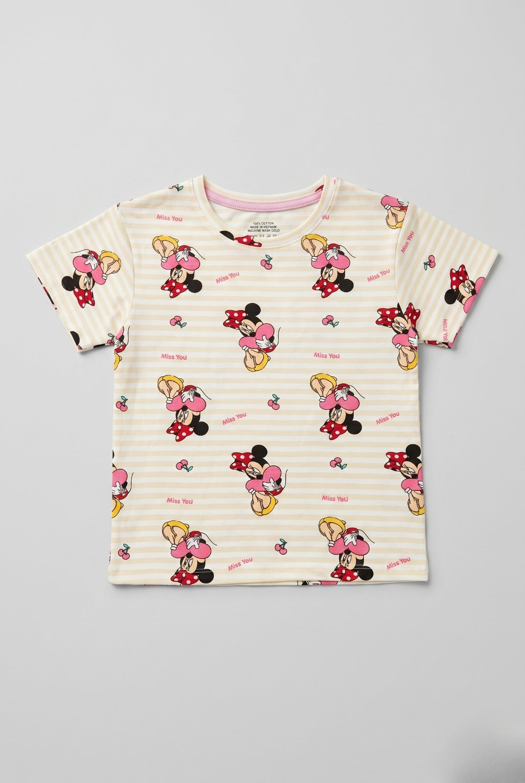 Cream & White Minnie Mouse Print T-shirt Top For Girls Main image