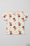 Cream & White Minnie Mouse Print T-shirt Top For Girls