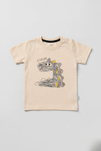 Cream Clever Dino Print T-Shirt For Boys