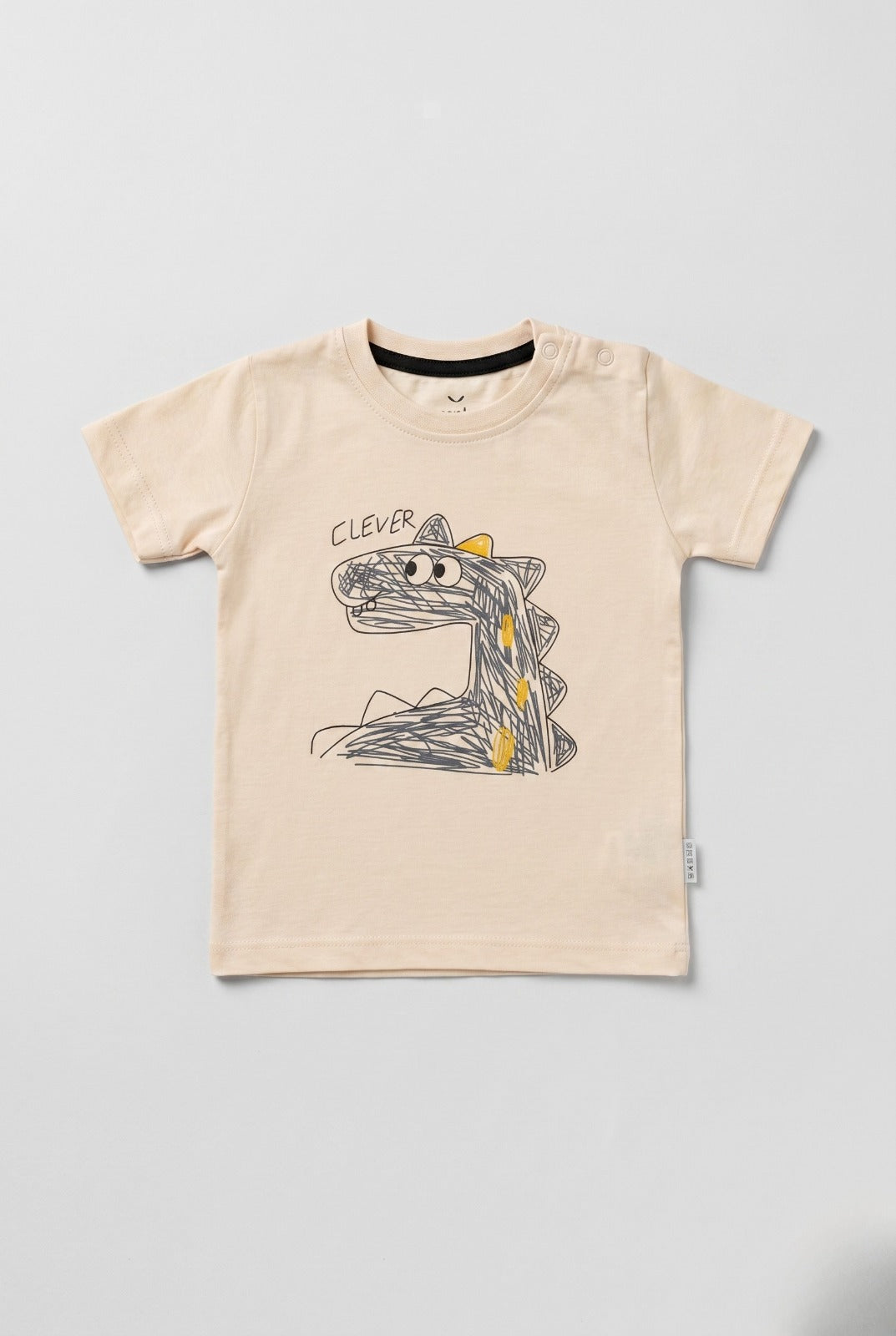 Cream Clever Dino Print T-Shirt For Boys