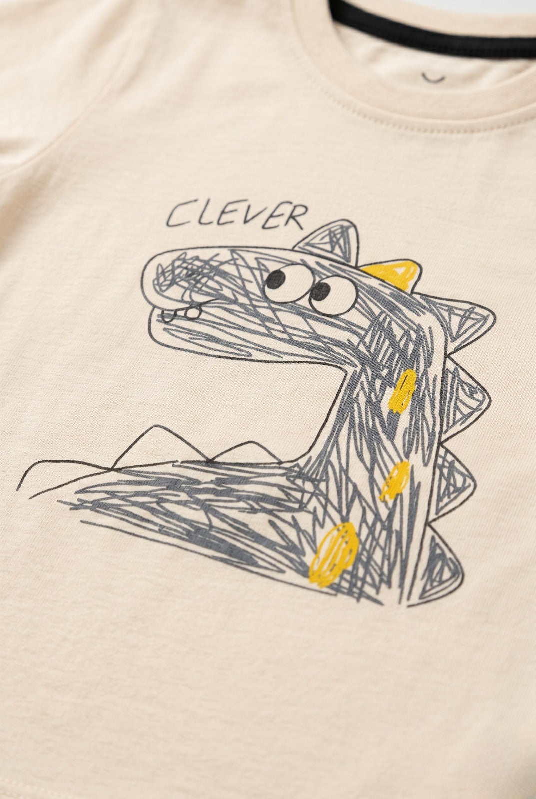 Cream Clever Dino Print T-Shirt For Boys Secondary image