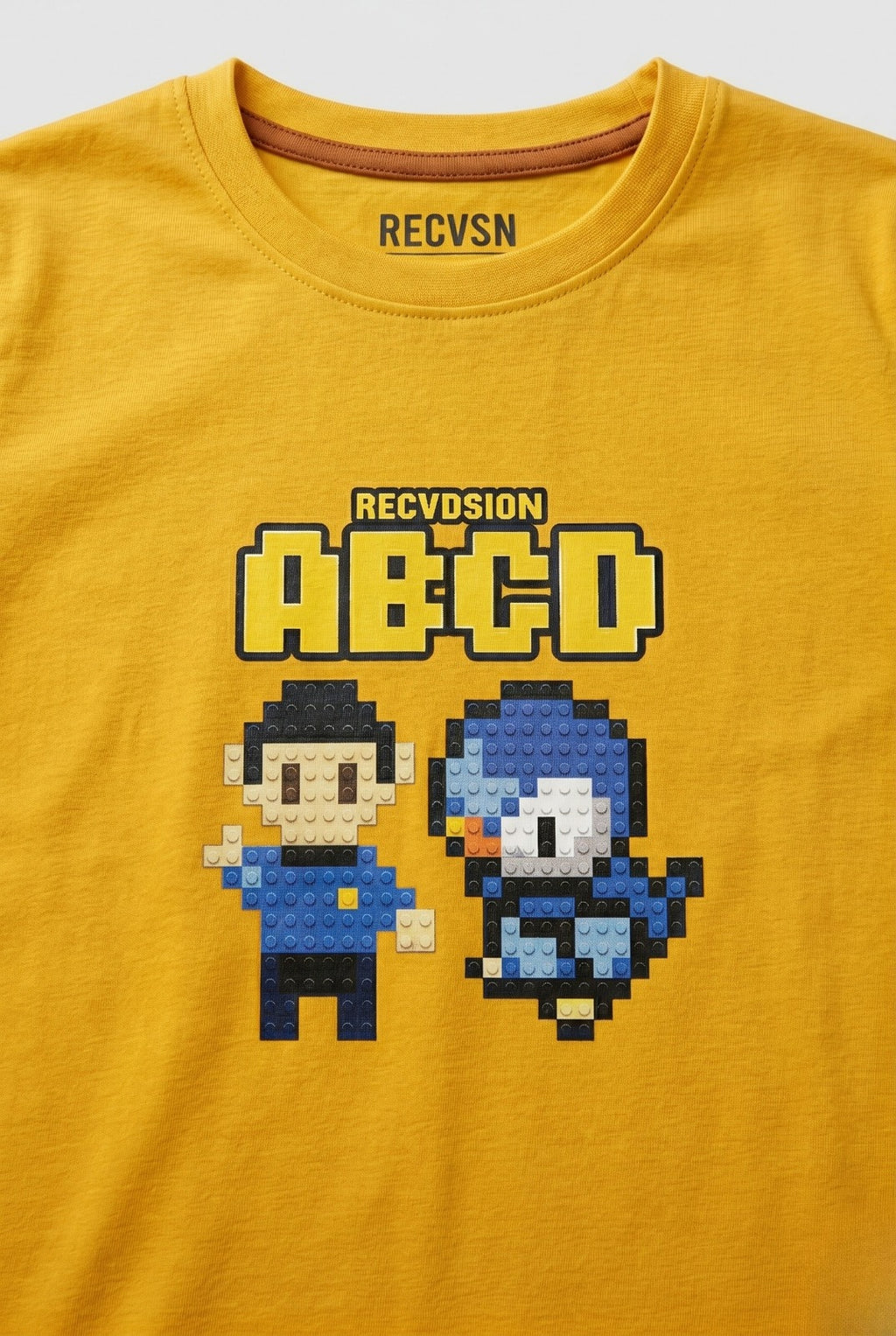 Mustard ABCD Print T-Shirt For Boys