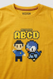 Mustard ABCD Print T-Shirt For Boys