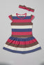 Brown White Blue Stripes With Hair Band Frock For Girls