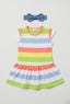 Blue White Peach Stripes With Hair Band Frock For Girls