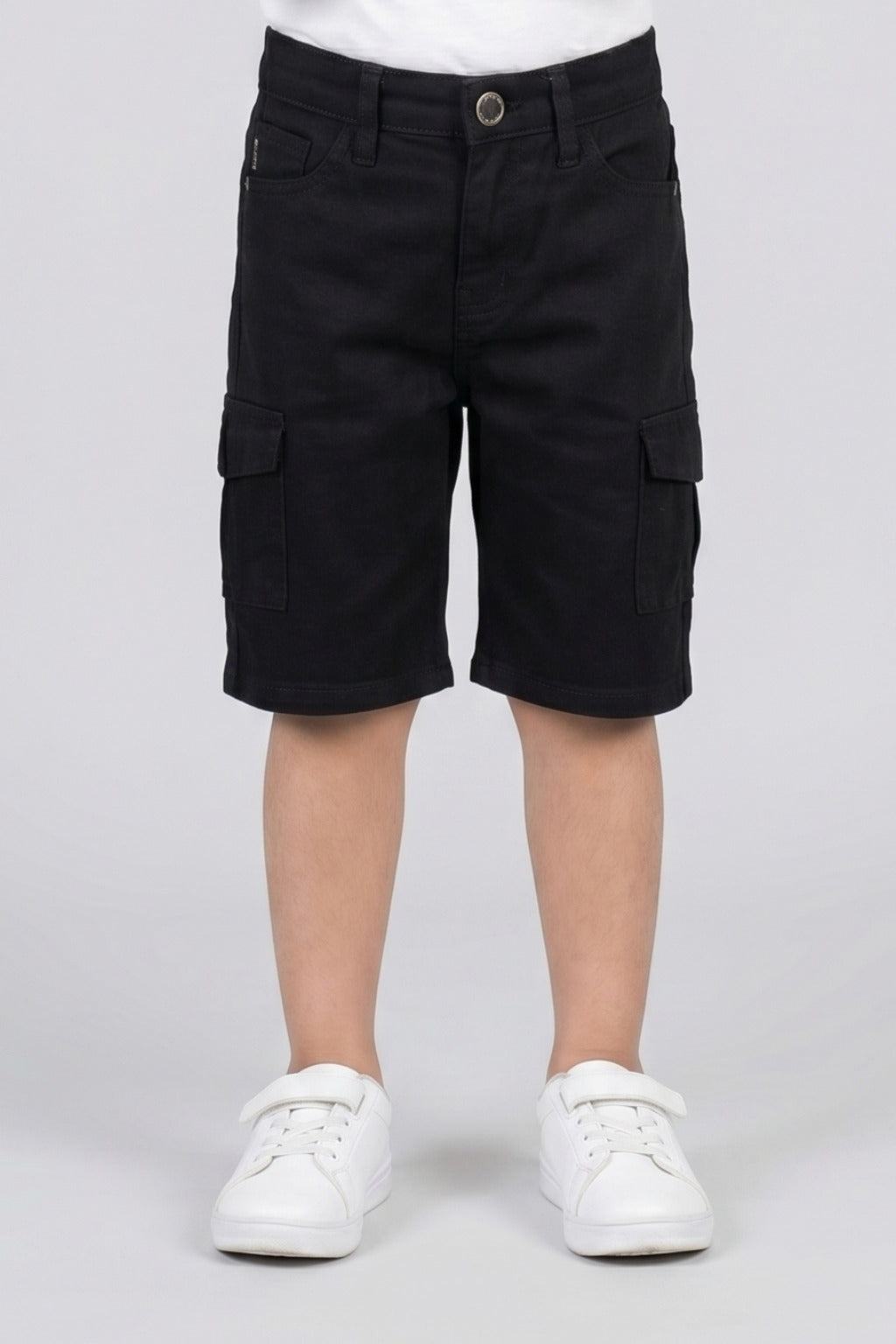 Black Denim Plain Cargo Pocket Shorts For Unisex