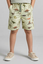 Green Dino Print Cotton Fabric Shorts For Unisex
