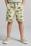 Green Dino Print Cotton Fabric Shorts For Unisex