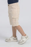 Cream Denim Plain Cargo Pocket Shorts For Unisex