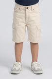 Cream Denim Plain Cargo Pocket Shorts For Unisex