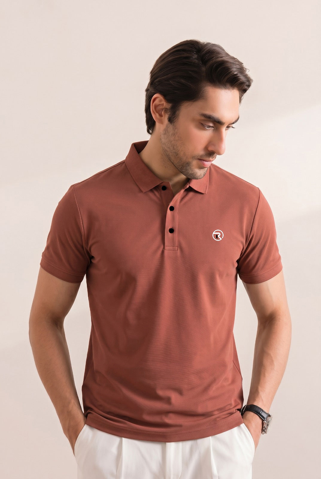 Light Red Dri-Fit Fabric Polo For Mens Main image