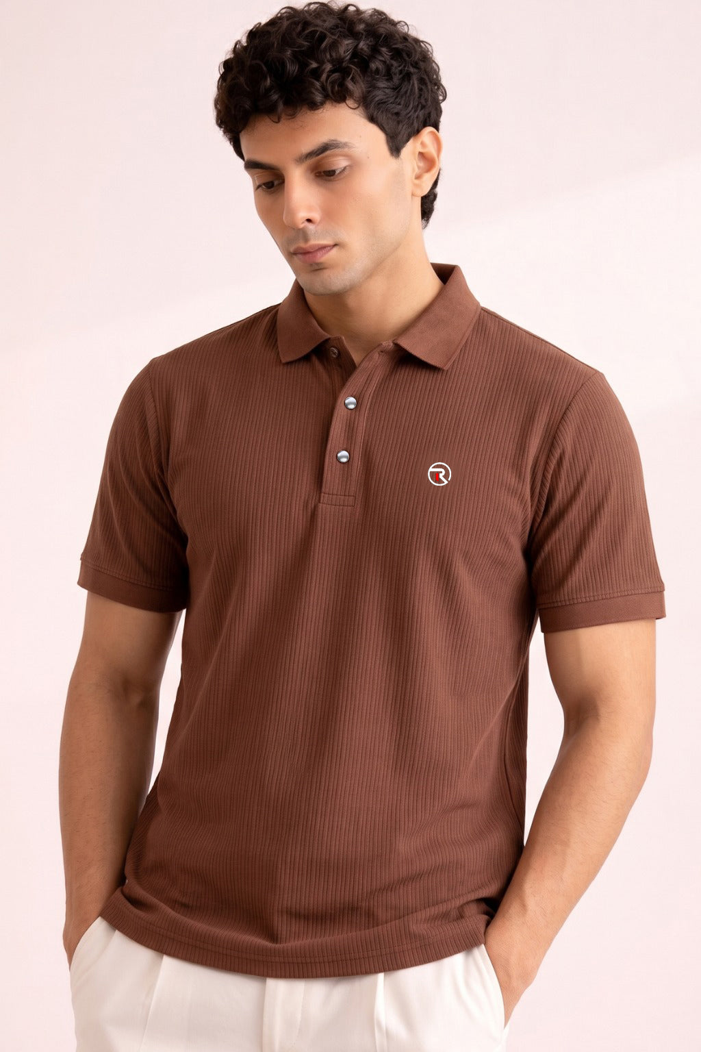 Brown Pattern Dri-Fit Fabric Polo For Mens Main image