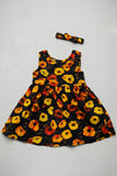 Black Flowers Print With Hair Band Frock For Girls