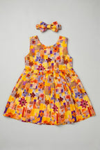 Yellow Sun Flowers With Hair Band Frock For Girls
