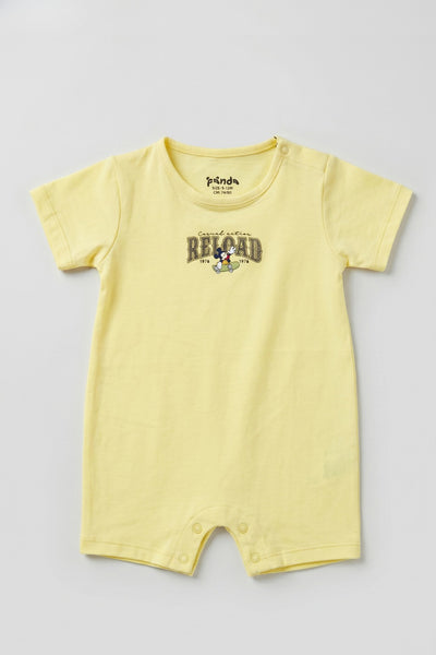 Yellow Reload Mickey Print Half Body Romper For Boys