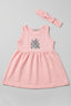 Pink Hello Spring Print With Hair Band Frock For Girls