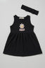 Black Smile Print With Hair Band Frock For Girls