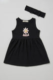 Black Smile Print With Hair Band Frock For Girls
